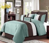 Chezmoi Collection Loft 8-Piece Luxury Striped Comforter Set (Full, Blue/Beige/Chocolate Brown)