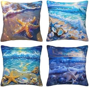 Bogosip Beach Pillows Cover Set of 4 Sea star Decor Throw Pillow Covers Blue Ocean Pillowcase Cushion Case Nature Scenery Pillow Decorative for Couch Sofa Home Home Outdoors 18x18 Inch