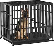 BingoPaw Heavy Duty Dog Crate: 42 inch Extra Large Pet Cage on Wheels with Tear Resistant Square Tube - Metal Military Puppy Cages with 2 Prevent Escape Lock and Tray Black XL (107x78x88.5cm)