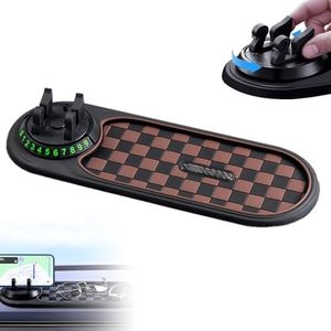 YTXOX Mobile Phone Bracket Anti-Slip Mat, Multifunction Car Dashboard Mat with Temporary Parking Number, Rotatable Car Phone Holder Dashboard Pad for Phones Sunglasses Keys Gadgets (Brown)