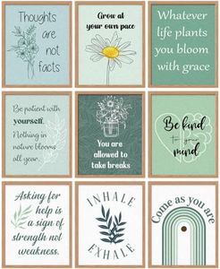 Lincia 9 Pcs Mental Health Posters Boho Therapy Office Decor Motivational Counselor Psychology Posters, 8 x 10 in(Green)