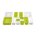 Cutting EDGE Interlocking Drawer Organizer Set of 14, Divider/Separator White & Green Plastic Trays for Flatware, Cutlery & Desk Storage for Household, Kitchen & Office