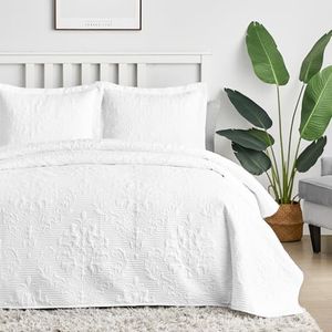 HOMWE Quilt Set Lightweight Bed Decor Coverlet Set Comforter Bedding Cover Bedspread for All Season Use (White, Full/Queen)