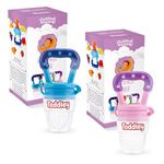 Toddley Silicone Baby Food and Fruit Feeder Combo Pack, Soft Pacifier Feeder, Teether for Infant Baby for 6+ Month Baby Pack of 2 (Blue and Pink)