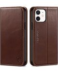 SHIELDON Case for iPhone 12 6.1", Genuine Leather iPhone 12 Pro Wallet Cover with [Credit Card Holder][Kickstand][RFID Blocking] Shockproof Folio Case Compatible with iPhone 12 Pro - Retro Coffee