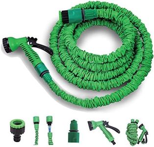 Flexibler Gartenschlauch [15m lang, grün] inkl. Brause und Adapter 1/2 Zoll & 3/4 Zoll“ dehnbarer Wasserschlauch