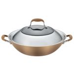 Anolon Advanced Hard Anodized Nonstick Stir Fry Wok Pan with Lid, 14 Inch, Bronze Brown