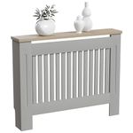 Vida Designs Arlington Radiator Cover Grey Modern Painted MDF Cabinet, Slats, Grill, Wood Top Shelf, Medium