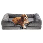 Doggo Medium Dog Bed Sofa - Washable Orthopedic Dog Beds and Couch with Removable Flannel Cover, Waterproof Inner Lining - Grey Square Pet Bed (M) 71cm x 58cm x 16.5cm