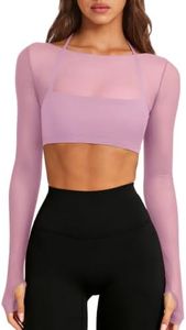 Womens See Through Athletic Gym Shirts with Built in Bra Pink,X-Large