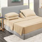 Clara Clark Bed Sheet Set with Extra Set Pillowcases, Premier 1800 Collection, Wrinkle, Fade & Stain Resistant, Flex-Top King Size, Beige Cream