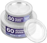 MATANA 120 Premium Plastic Plates with Silver Rim, 2 Sizes, Reusable Plastic Plates, Party Plates Silver for Weddings, Birthdays, Parties, Elegant and Sturdy Party Tableware