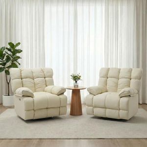 Govoya 2 Pack Pet-Friendly Leather Power Swivel Rocker Recliner,Cream White
