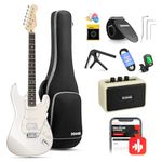 Donner Electric Guitar Kit, Full Size 39 Inch Solid Body E Guitar Set with Amplifier, Bag, Capo, Strap, String, Tuner, Cable and Picks (Polar White)