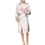 YOUTHUP Mens Dressing Gown Soft Smooth Bathrobes Floral Lightweight Loungewear with Belt Shawl Lapel Pyjama Sleepwear, Silver-88008, L