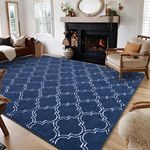 HOMORE Geometric Shag Rug for Bedroom, 5'x7' Rugs for Living Room, Soft Trellis Area Rug for Kids Nursery Dorm, Memory Foam Bedside Rug Indoor Floor Carpet, Navy/White