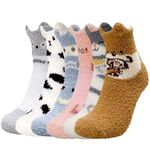 FANKUTOYS 6 Pairs Women Fuzzy Socks Slipper Floor Socks Fluffy Winter Warm Soft Cozy Plush Cute Animal Sleeping Christmas Gift for Girls