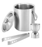 Finality Double Walled Stainless Steel Insulated Ice Bucket with Lid | Ice Tong and Peg Measure [ 1 Liter ] Keeps Ice Cold for 6 h | Great bar Tools for Home bar Accessories, Mini bar, Wine