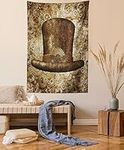 Ambesonne Victorian Tapestry, Steampunk Hat Fantasy Science Fiction Concept Futuristic Gears Cogs Print, Wall Hanging for Bedroom Living Room Dorm Decor, 40" X 60", Sand Brown