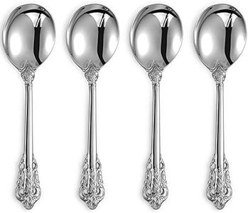 KEAWELL Gorgeous Round Soup Spoon, Set of 4, 18/10 Stainless Steel, Luxury Bouillon Spoon, Dishwasher Safe, Fine Mirror Polished (Silver)