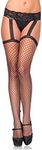 Leg Avenue Women's Backseam Ankle Bow Industrial Fishnet Stockings with Attached Garter Belt, Black, One Size