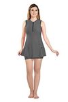 FILMAX® Originals Women Skirt Leg Suit One-Piece Zipper Neck Swimsuit (Grey & Black_4XL)