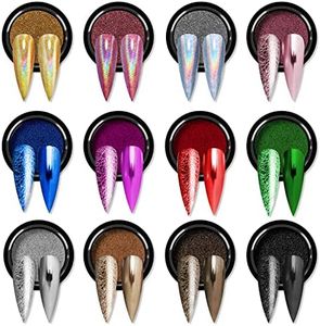 12Pcs SAVILAND Chrome Powder Set - Holographic Chrome Nail Powder Mirror Effect Metallic Rainbow Holo Unicorn Chrome Powder for Nails Decoration Manicure Pigment, 0.3g/jar…