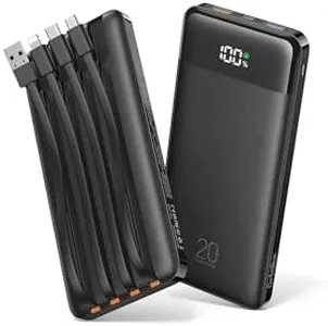 Orfeika 20000mAh Power Bank Fast Charging, Portable Charger with 4 Built-in Cables & 6 Outputs, 20W PD USB C Battery Pack Compatible with iPhone 16/15, Galaxy, Android, iPad & More (Travel Essential)