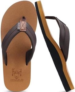 KuaiLu Men's Yoga Mat Leather Flip Flops Thong Sandals with Arch Support Khaki Size 8