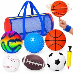 Sports Balls for Toddlers 1-3, 6 Pack Toddler Ball Set with Bag & Pump, Soccer Ball Basketball Football Baseball Rainbow Ball & Sensory Ball, Toddler Outdoor Toys for 1 2 3 Year Old Boys Birthday Gift
