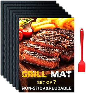BBQ Grill Mat Set of 7+1, Reusable Non-Stick BBQ Mat, Heat Resistant, Easy to Clean BBQ Accessories, Works on Gas, Charcoal, Electric Grill, Oven
