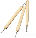 COMIART 3pcs Wood Ball Styluses Tool Set for Embossing Pattern Clay Sculpting Wax Polymer Dotting Tools