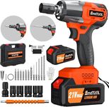 Cordless Impact Wrench,3400RPM Electric Wrench,1/2" Brushless Power Impact Gun, Max Torque 550N.m with LED, 4 Sockets, 12PCS Screwdriver Bits, 4.0Ah Battery & Carry Box for Car Home Projects,Orange