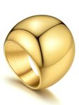 Gold Plated Dome Ring, 23mm Big Chunky Thick Bold Rings, Stainless Steel Band Statement Size 8 Chunky Womens Rings