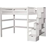 Stairway Full Loft Bed with Storage White Solid Wood Natural Wood Durable Sturdy Long-Lasting