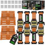 Rhino USA Wheel Chock Tie Down Kit (4,500lb Break Strength) (4) Heavy Duty Trailer Tire Ratchet Straps (8) Wheel Chocks - E Track System for ATV, UTV, Lawn Mower, Four Wheeler - Orange