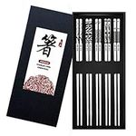 DONGDA Reusable Chopsticks, 5 Pairs Stainless Steel Chop Sticks Silver Chopsticks Dishwasher Safe Metal Chopsticks, Delicate Japanese Chinese Korean Chopsticks with Pattern for Kitchen & Dining