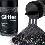 Hemway Black Holographic Glitter Ultrafine 130g/4.6oz Powder Metallic Resin Craft Glitter Flake Sequins for Epoxy Tumblers, Hair Face Body Eye Nail Art Festival, DIY Party Decorations Paint