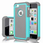 Jeylly Case for iPhone 5C Heavy Duty Shockproof Air-Guard Corners Protection, Soft TPU Inner+Hard PC Back Durable iPhone 5C Phone Case, Turquoise/Gray