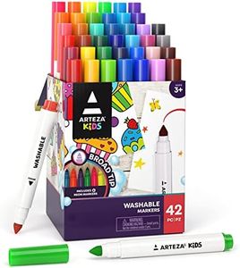 ARTEZA Kids Broad Tip Washable Markers, 42 Bright Colors, 36 Washable Marker Pens and 6 Non-Washable Neon Pens, School Supplies for Kids Ages 3 and Up