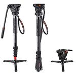 COMAN KX3232 Lightweight Aluminum 73.2 Inch Monopod Kit Flip Lock 5-Section Leg and Q5 Fluid Head with Removable Support Stand Max Load 13.2 LB for SLR and DSLR Cameras or Video