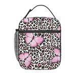 cromcu Insulated Lunch Box for Girls Kids Women Cheetah Lunch Box for Work,Picnic,School,Travel,Hiking,Beach or Fishing Polyester Pink Leopard Butterfly Theme Lunch Bag