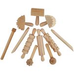 jojofuny Clay Modeling Pattern Rollers Kit 3D Cookie Fondant Dough Wood Wave Pattern Clay Rolling Pin Stamp Wooden Handle Pottery Tools Set