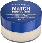 Rimmel Match Perfection Loose Setting Powder, 001 Translucent, Lightweight & Breathable, Matte Finish, Vegan-Friendly Makeup, 18g