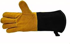 14.5" Long Premium Leather Gloves, BBQ gloves, Grill and Fireplace Gloves, Cotton lining with Kevlar stitch, Heat Resistant Gloves, animal handling gloves, bite-proof gloves