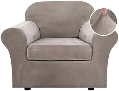 H.VERSAILTEX Rich Velvet Stretch 2 Piece Chair Cover Chair Slipcover Sofa Cover Furniture Protector Couch Soft with Elastic Bottom Chair Couch Cover with Arms Width Up to 49 Inch(Chair,Taupe)