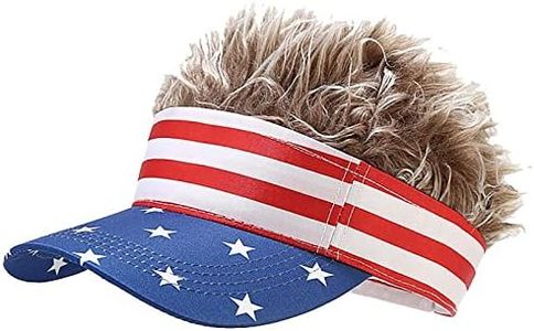 Unisex American Flag Sun Visors Hat with Brown Fake Spiked Hair Novelty Wig Adjustable Baseball Cap Golf Hat