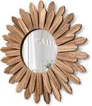 Emfogo Wall Mirror Decorative 21 inch Rustic Wood Farmhouse Mirror Sunburst Boho Mirror for Entryway Bedroom Living Room (Torched Wood)