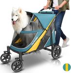 Petbobi Dog Stroller for Medium Dogs - Easy Fold Dual Entry Dog Wagon - One-Foot Brake - Large Breathable Mesh & Sunroof - All Terrain Pet Stroller for Medium Large Senior Dogs up to 80 lbs - Green