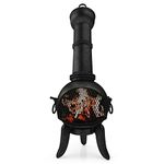 Jago® Outdoor Chiminea with Hinged Mesh Door - Cast Iron, in Vintage Design, 108 cm High, with Poker Included - Garden Stove Patio Heater Fire Pit Fireplace Charcoal Wood Burner